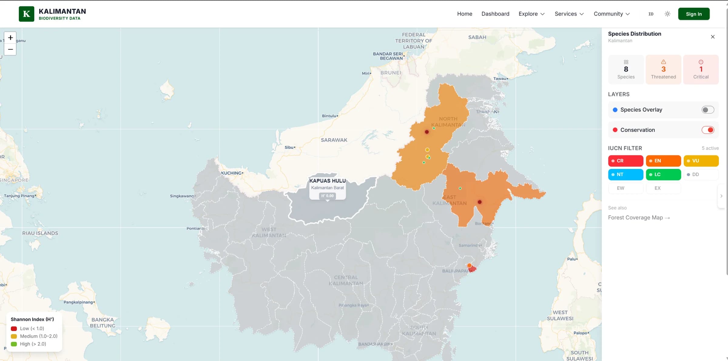 Species distribution visualization map