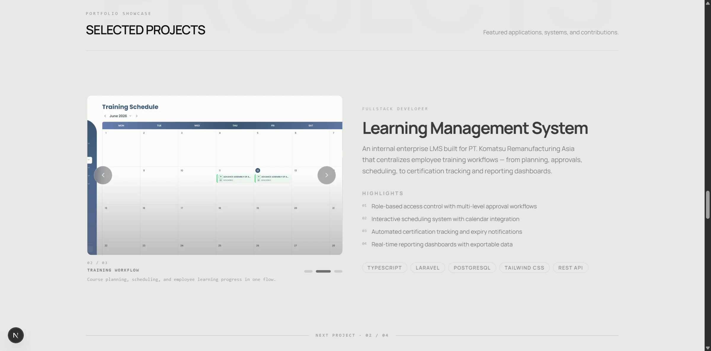 Personal portfolio projects carousel section